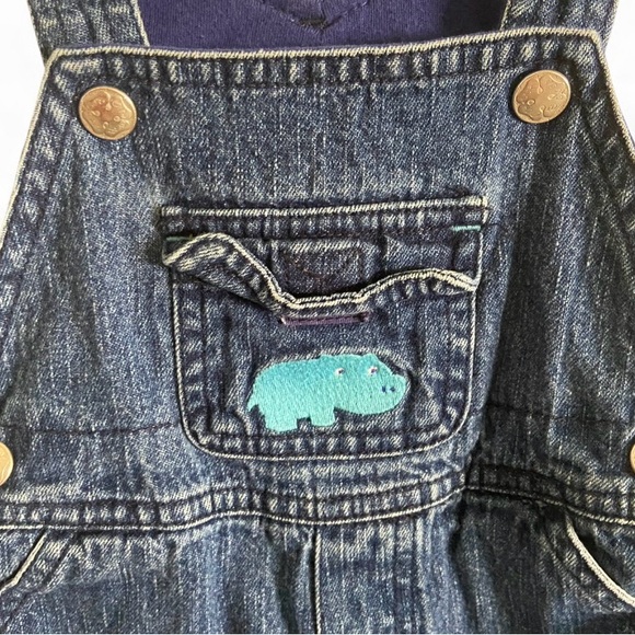 Vintage‎ 80-90s Osh Kosh Blue Animal Embroidered Patch Baby Denim Overalls 3-6M - Picture 4 of 7